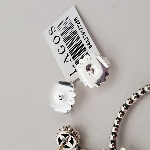 LAGOS Signature Caviar Sterling Silver Double Circle Drop Earrings - Picture 10 of 13